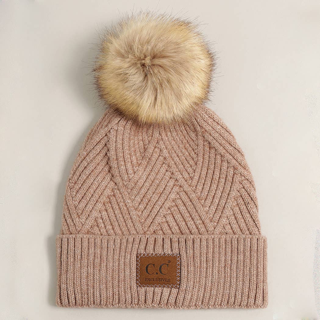 Heather Cuff Beanie with Pom-Pom