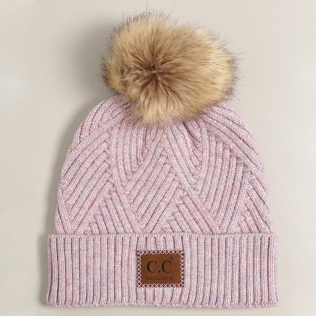 Heather Cuff Beanie with Pom-Pom