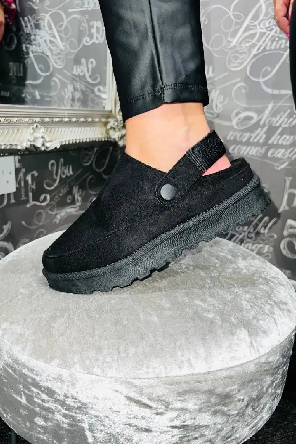 WOMENS FAUX SUEDE STRAPPY CLOGS SLIP ON MULES SLIPPERS