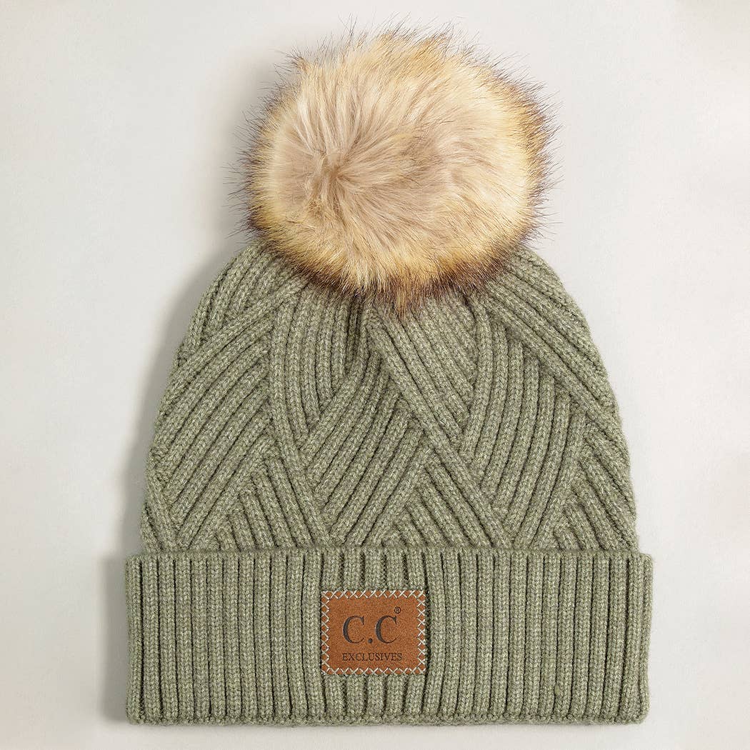 Heather Cuff Beanie with Pom-Pom