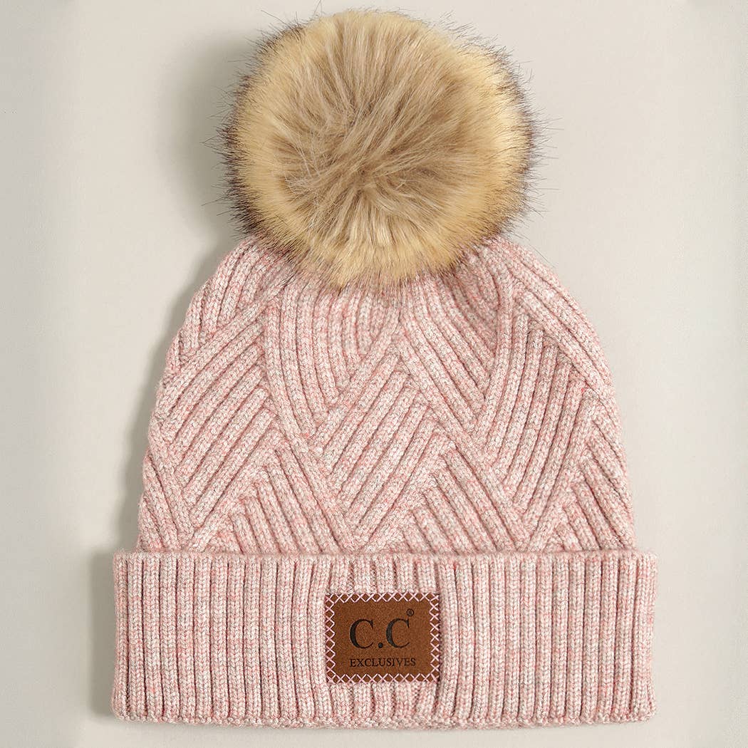 Heather Cuff Beanie with Pom-Pom