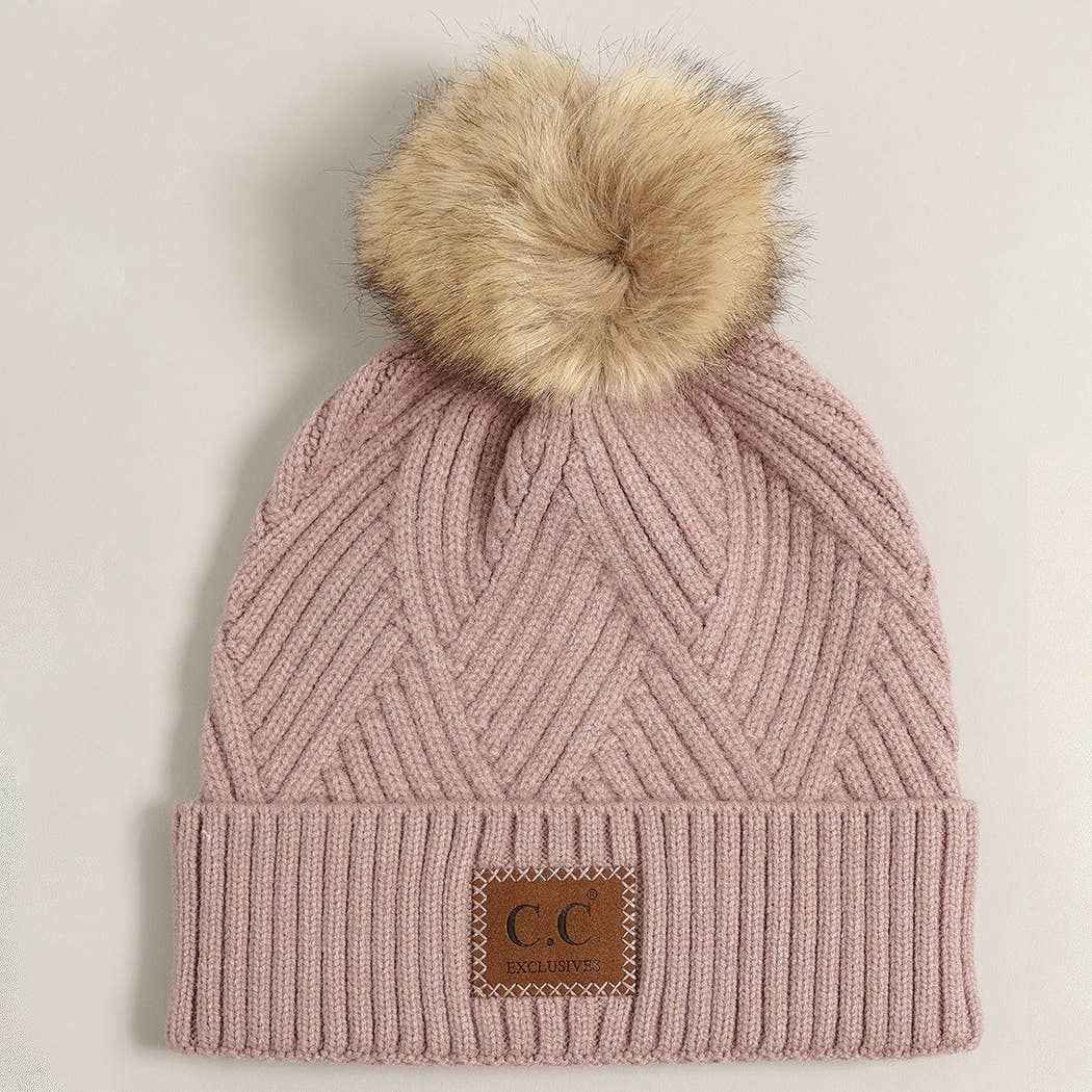 Heather Cuff Beanie with Pom-Pom