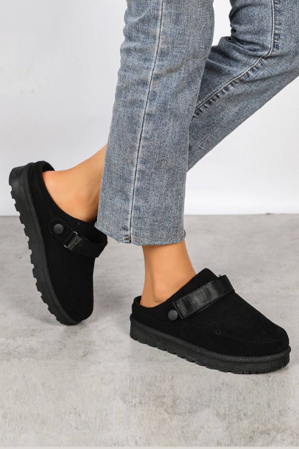 WOMENS FAUX SUEDE STRAPPY CLOGS SLIP ON MULES SLIPPERS