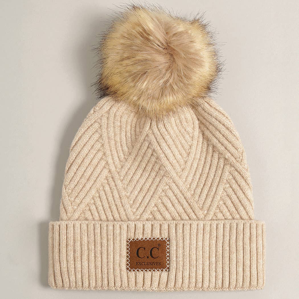 Heather Cuff Beanie with Pom-Pom
