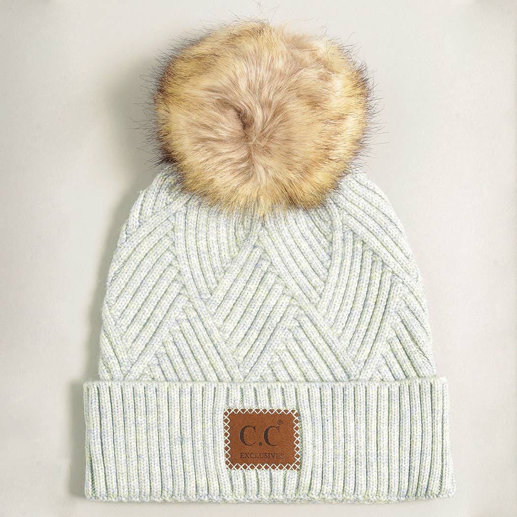 Heather Cuff Beanie with Pom-Pom