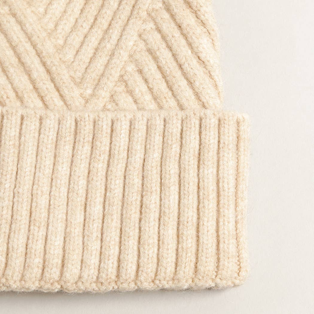 Heather Cuff Beanie with Pom-Pom