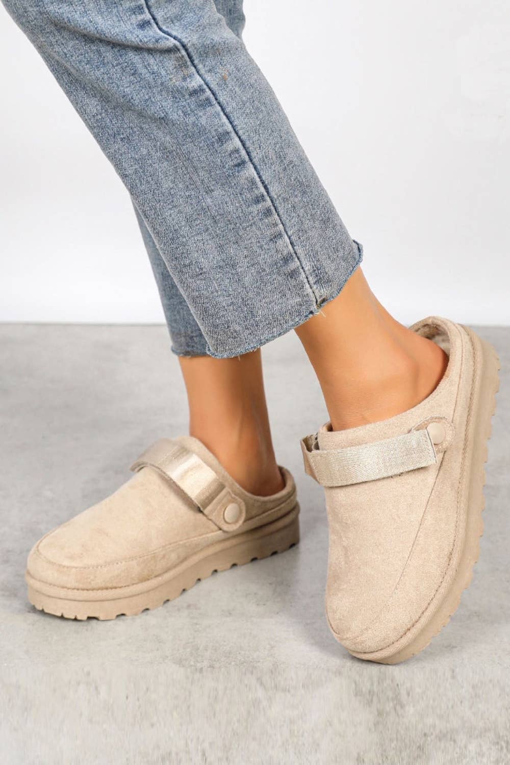WOMENS FAUX SUEDE STRAPPY CLOGS SLIP ON MULES SLIPPERS