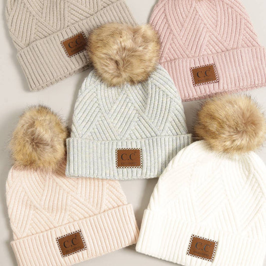 Heather Cuff Beanie with Pom-Pom