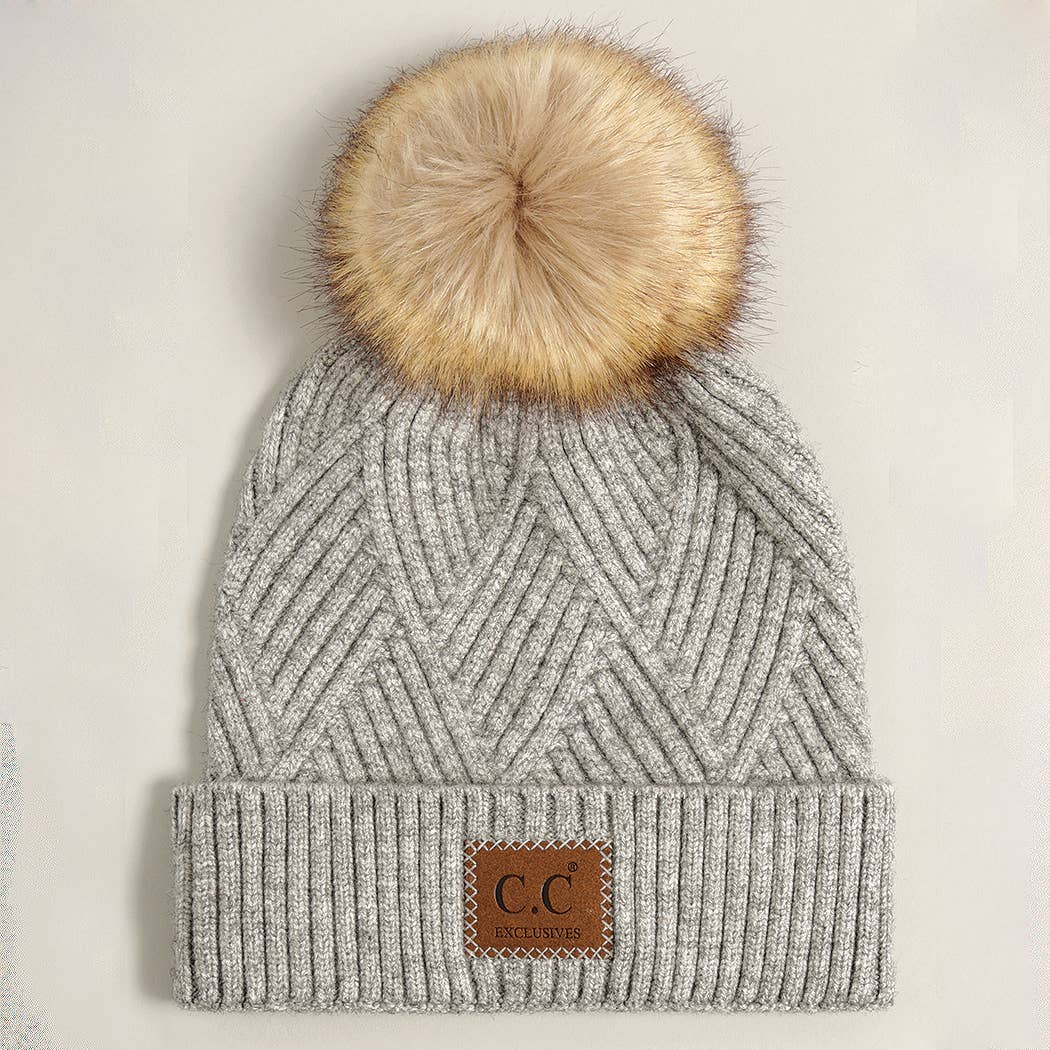 Heather Cuff Beanie with Pom-Pom