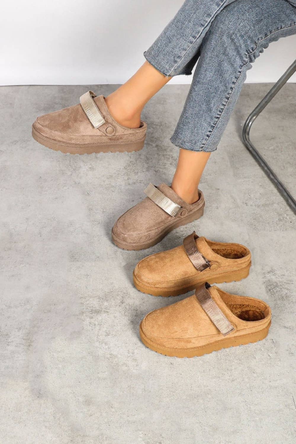 WOMENS FAUX SUEDE STRAPPY CLOGS SLIP ON MULES SLIPPERS