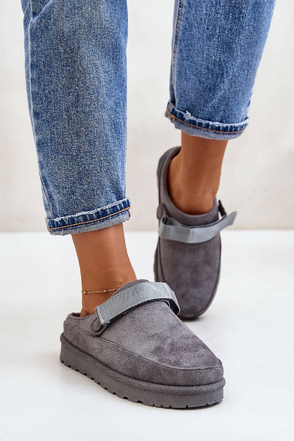 WOMENS FAUX SUEDE STRAPPY CLOGS SLIP ON MULES SLIPPERS