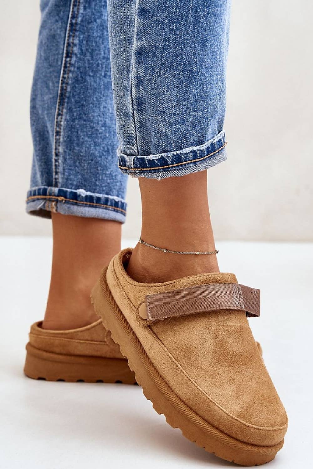 WOMENS FAUX SUEDE STRAPPY CLOGS SLIP ON MULES SLIPPERS