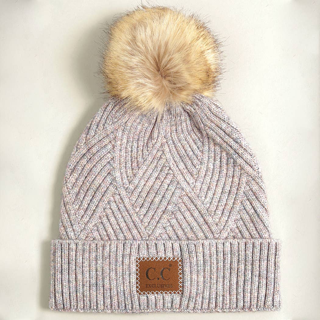 Heather Cuff Beanie with Pom-Pom
